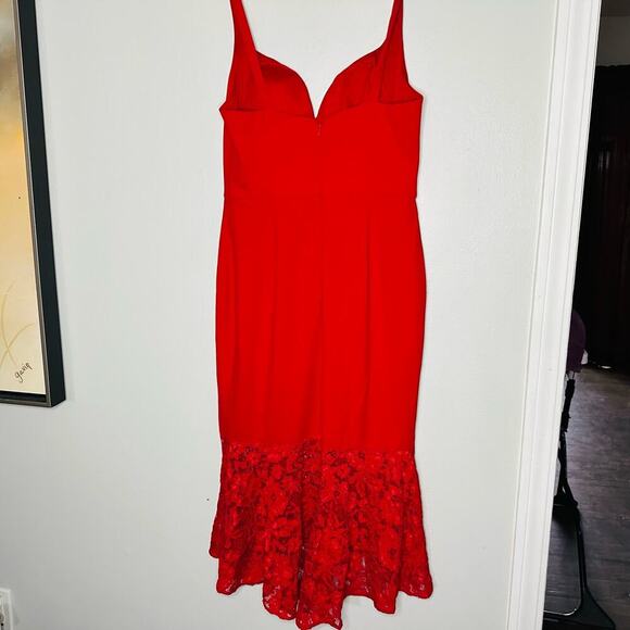 AIDAN MATTOX  Ferrari Red Lace Hemline Mermaid Cocktail Gown Dress Size US 8 - Picture 7 of 13